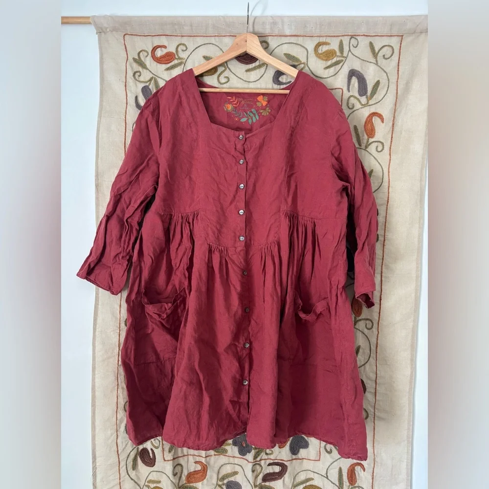Button-Front Linen Dress - Picture 1 of 3